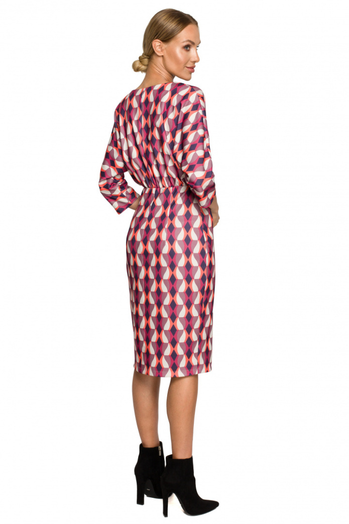 Sukienka midi z nadrukiem dekolt V ołówkowa spódnica m2